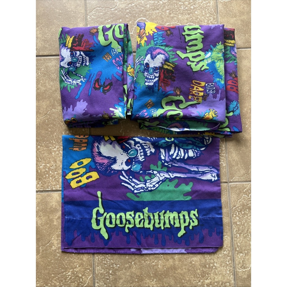 Vintage R.L. Stine's Goosebumps Twin Sheet Set 1996 Skeleton Skateboard Hamster